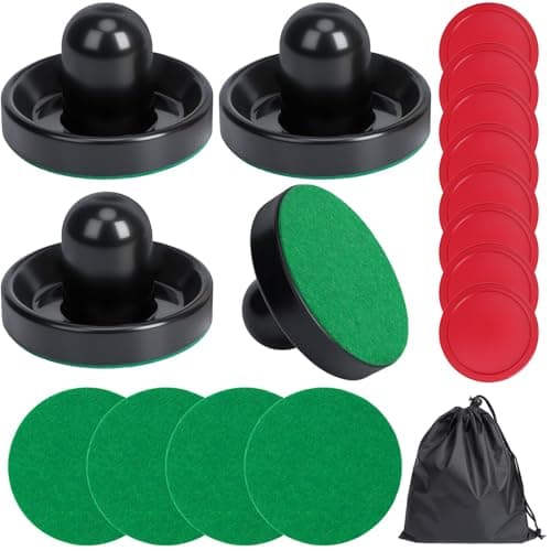 Coopay Air Hockey Paddles and Pucks, Air Hockey Pushers with Nylon Storage Bag, Goal Handles Paddles Replacement Accessories for Game Tables(4 Pushers 96mm with Pads, 8 Pucks 64mm)