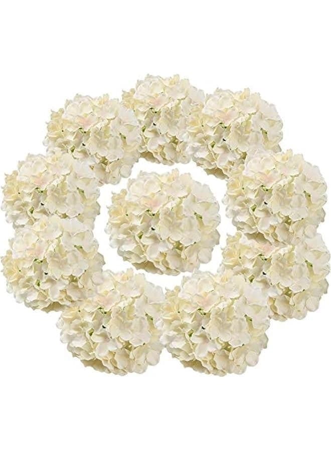 Pack of 10 Champagne Silk Hydrangea Artificial Flower Heads with Stems for Home and Wedding Decoration