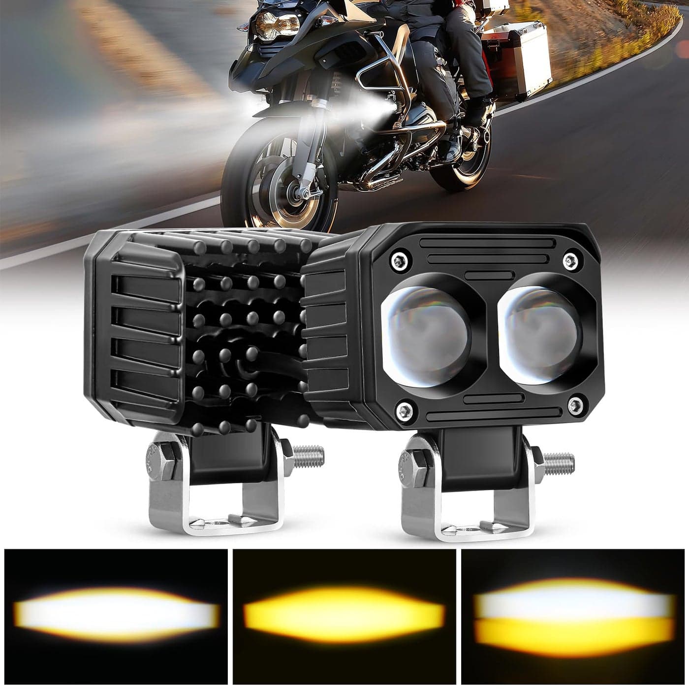 Nilight Motorcycle Driving Lights 25 inch White Amber Spot Beam Fog Light LED Pods IP67 Waterproof Auxiliary Offroad Lighting for Motorbike Dirt Bike eBike Scooter Snowmobile ATV UTV SUV Truck