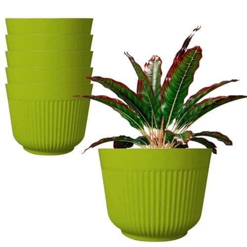 IMAGINEA 12 Inch Plastic Flower Pots | Pack of 6 | Planter for Plants Big Size Large Round Gamla for Indoor and Outdoor Planter Pots for Home/Office/Table/Garden/Balcony (Green)