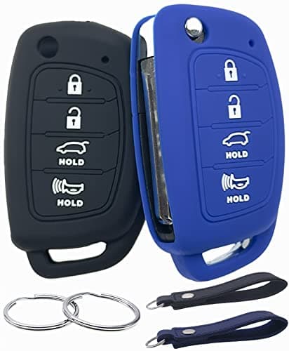 REPROTECTING Silicone Rubber Key Fob Cover Compatible with 2013-2019 Hyundai Santa Fe Sport Sonata Tucson (Suitable for Buttons with/flip/fold Buttons) (4 Button Folding Key, Black Blue)