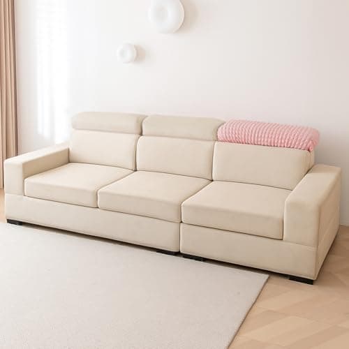 HOKIPO Elastic Bubble 240gsm Headrest Cover for 1/2/3 Seater & L Shape Sofa, 1 Piece Headrest Cover, Baby Pink (AR-5949-PNK)