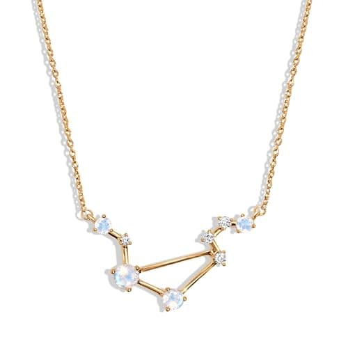 Moon Magic Moonstone Necklace - Libra Zodiac Constellation / 925 Sterling Silver - 18k Rose Gold - Yellow Gold Rainbow Moonstone Necklaces for Women/Authentic Rainbow Crystal Jewelry