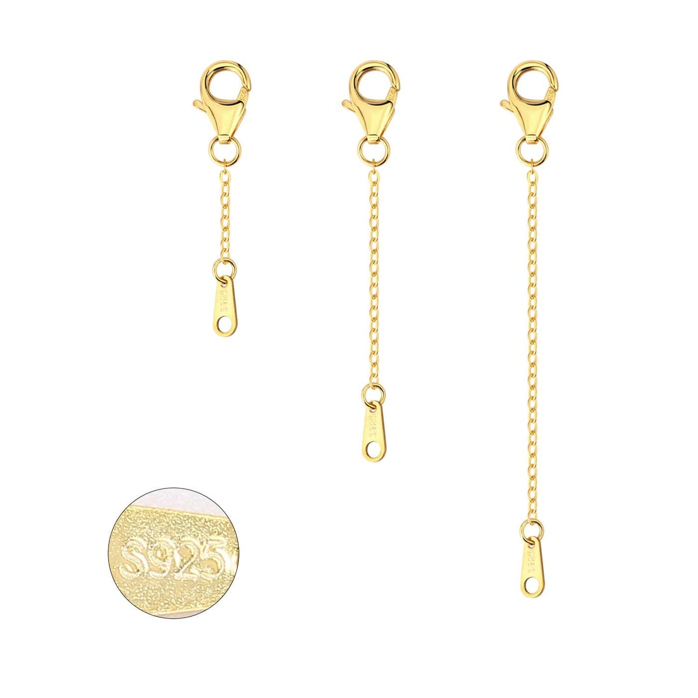Extenders Chain Necklace 14K Gold Plated Sterling Silver Extension Chains for Jewelry Making1 2 3 inch