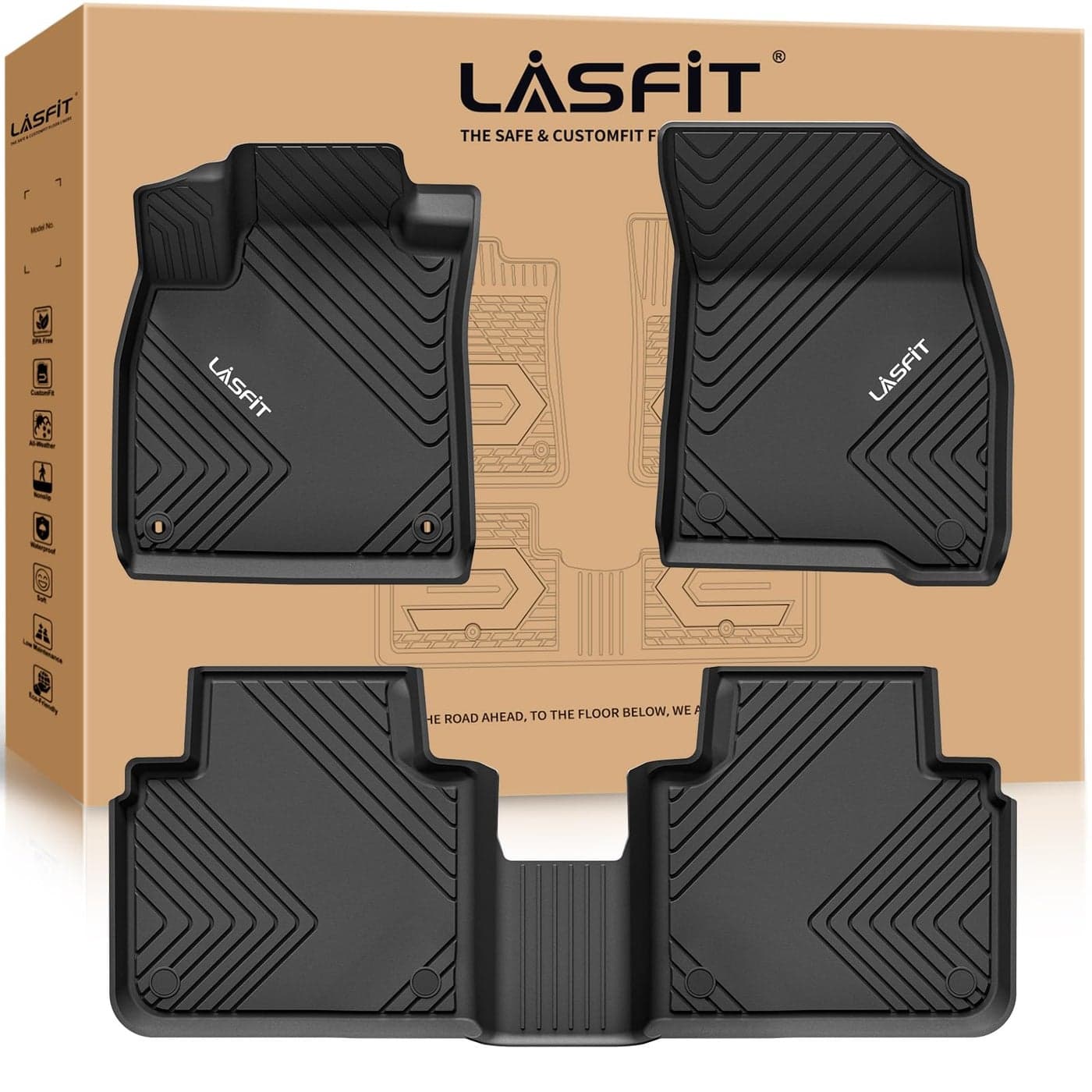 LASFIT Floor Mats for Honda Accord Sedan 2023 2024 2025 2026 Include Gasoline Hybrid All Weather TPE Car Floor Liners1st 2nd Row Black