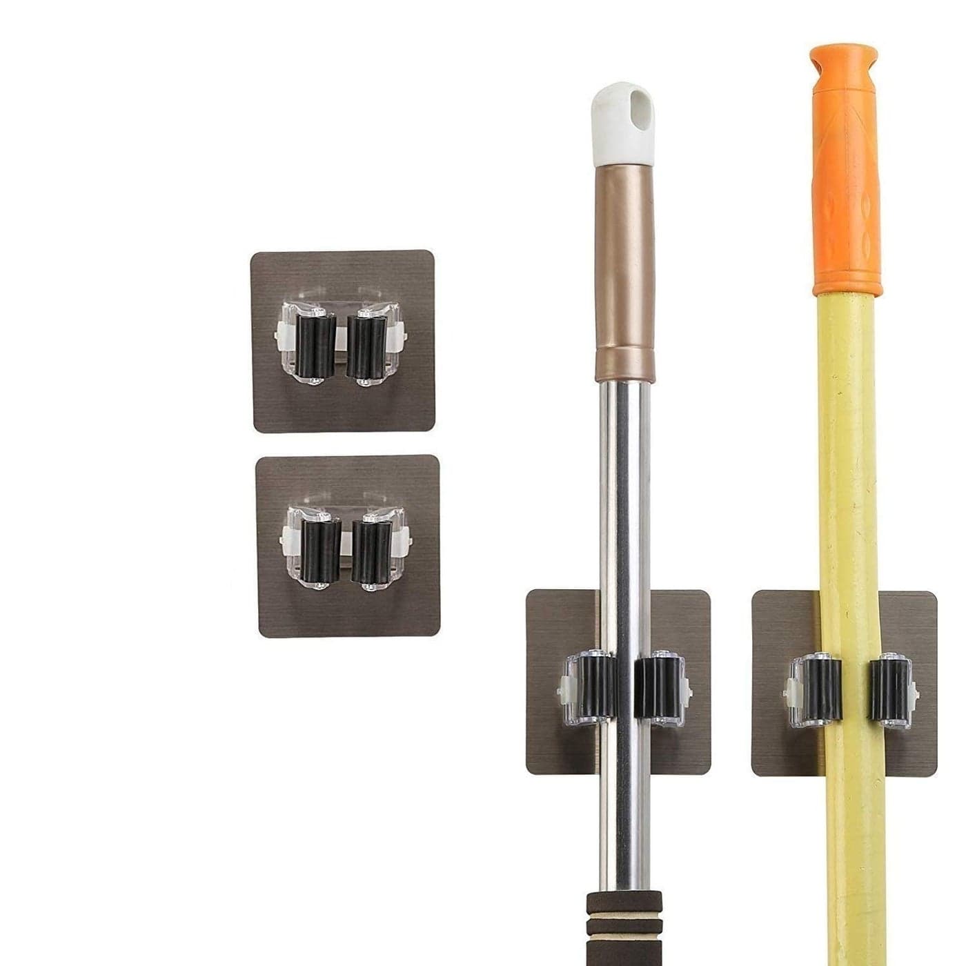 SVK Dream Wall Mounted Mop Broom Hanger Holder Organiser for Kitchen Bathroom Garage and Garden Silver Pack of 2