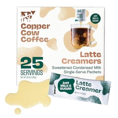 Copper Cow Coffee Sweetened Condensed Milk Coffee Creamer Singles 25 pack Vietnamese Inspired Coffee Creamer All Natural Creamer Packets for Pour Overs Lattes No Refrigeration Needed