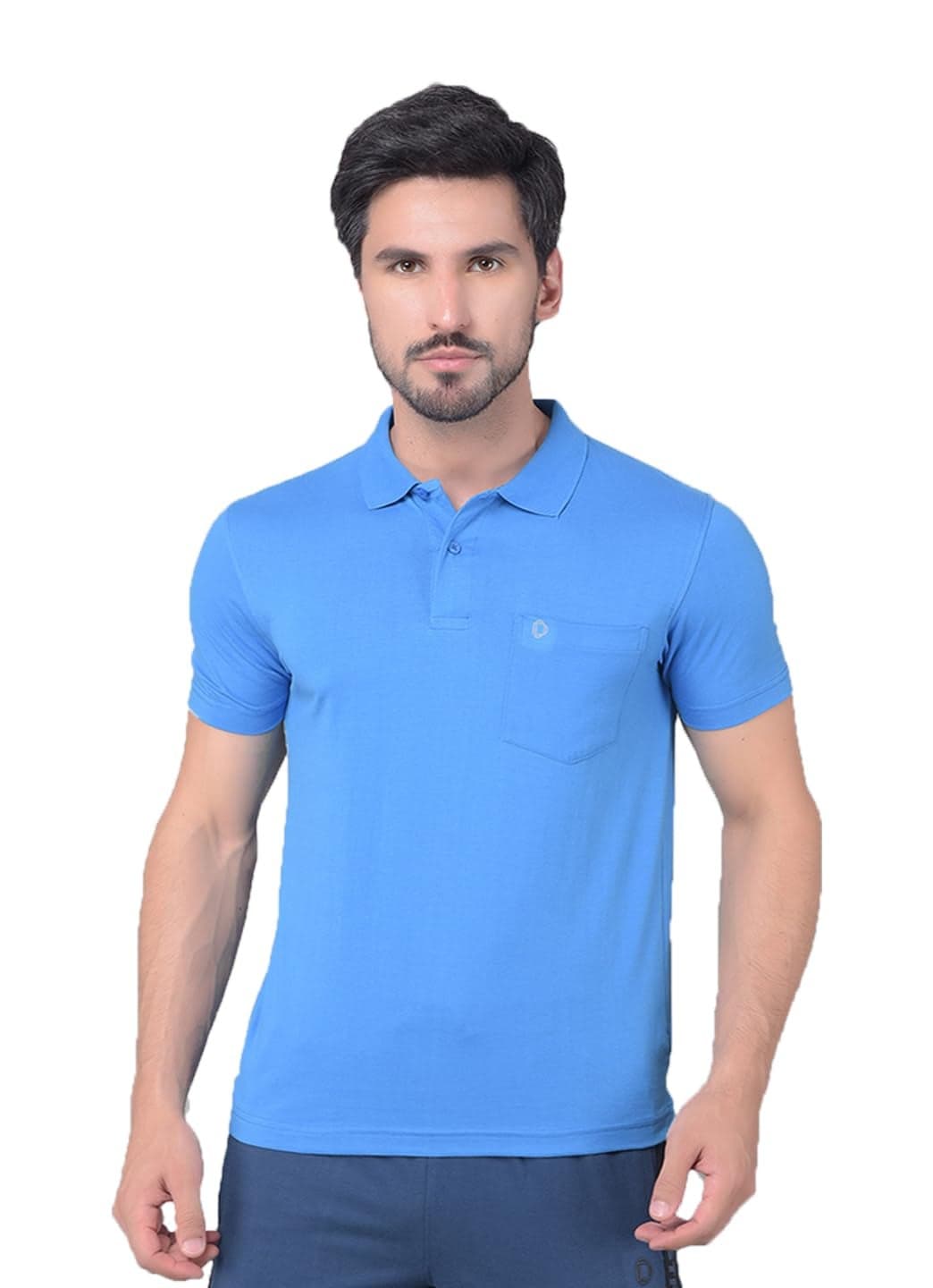 Dollar Mens Cotton Casual Solid Polo Tshirt (Pack of 1) French Blue