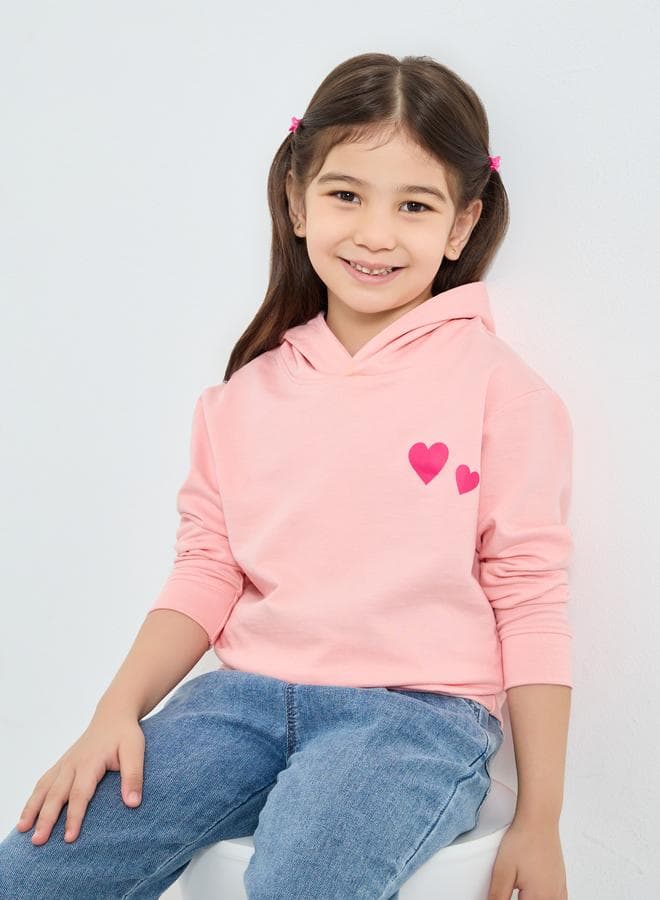 Girls Pink Heart Print Hoodie