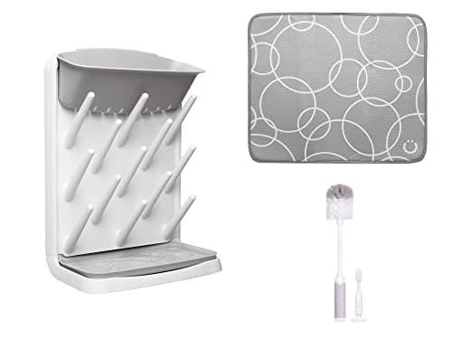 Ubbi Vertical Bottle Drying Rack Bottle Brush Microfiber Drying Mat Bundle Newborn Baby Essentials Baby Registry Must Haves New Parent Gifts Gray