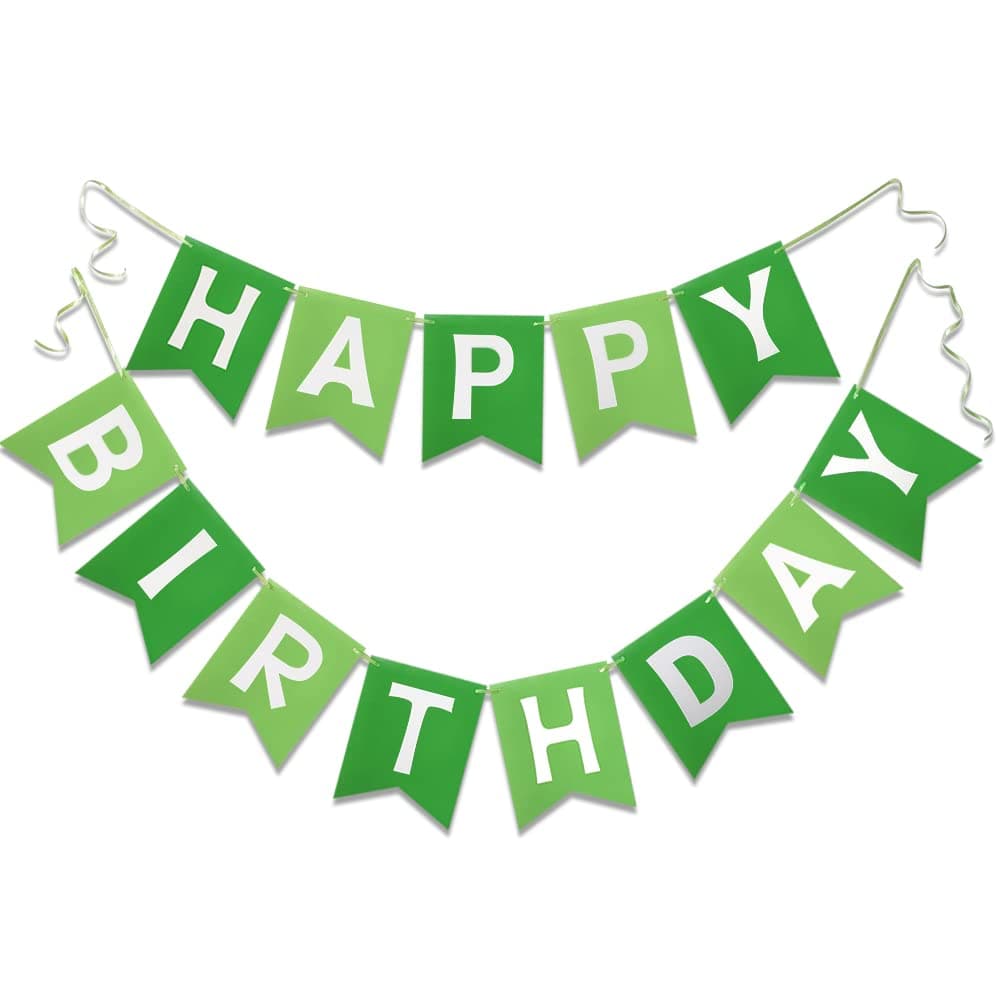 Green Happy Birthday Banner Greenery Theme Party Bunting Supplies Signs for Birthday Garland Nursery Hanging Decoration 13pcs