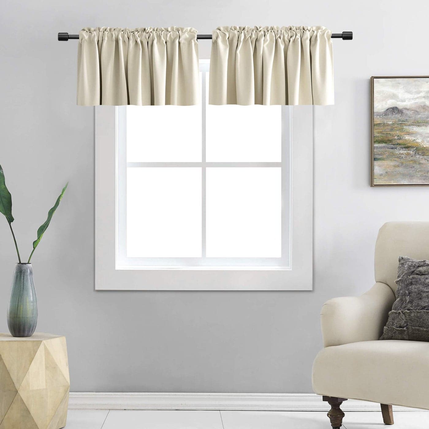DONREN 2 Pcs Cream Beige Curtain Valances for Kitchen 18 Inches Long Room Darkening Rod Pocket Valances 42 by 18 Inch Length