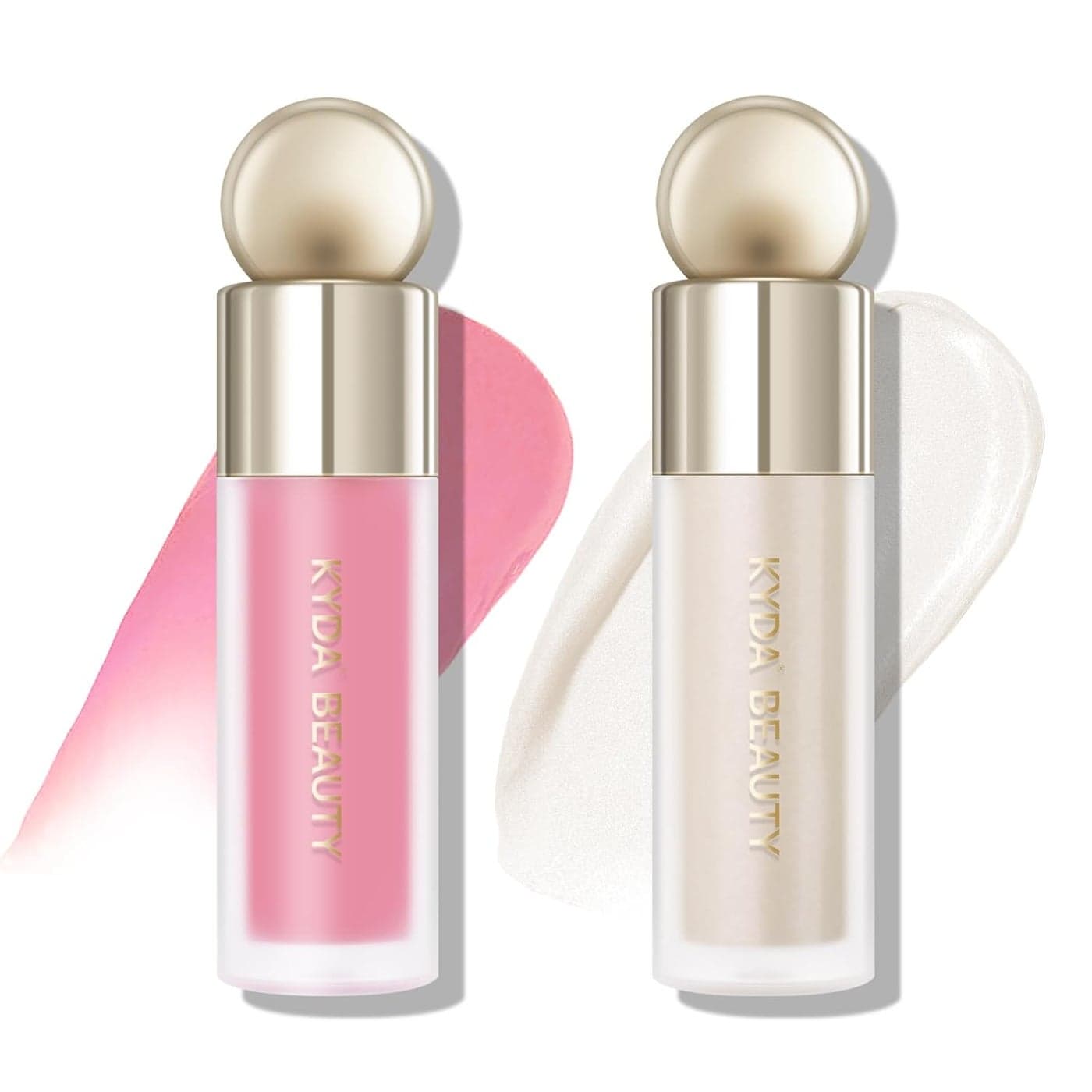 KYDA 2 Colors Liquid Blush and Highlighter Natural Matte Face Blush High Glossy Liquid Illuminator Silky Lightweight Blendable Cool Pink Champagne