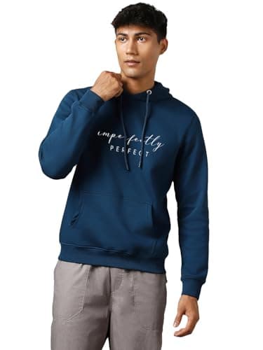 NOBERO Men's Cotton Blend Hooded Neck Regular Fit Sweatshirt (1M-TWHO-C0218_Navy Blue_Small)