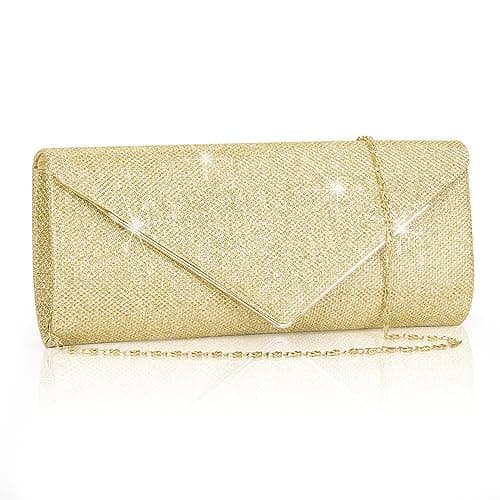 Larcenciel Clutch Purses for Women, Sparkling Envelope Evening Bag with Detachable Chain, Glitter Sequins Metal Formal Handbag Shoulder Crossbody Bag Prom Party Purse Bridal Wedding Clutch Bag(Gold)
