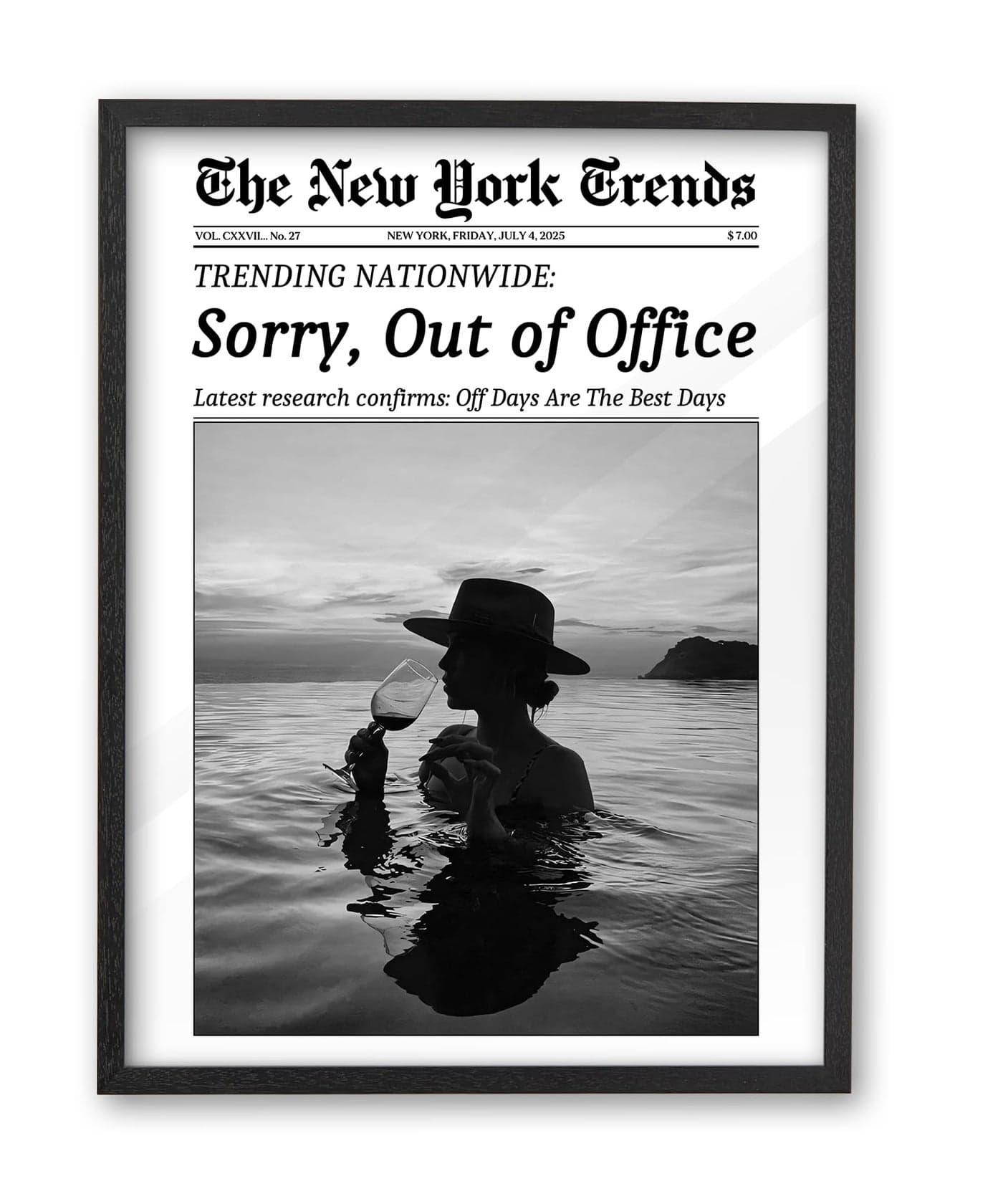 iHery 12x16in Natural Black OAK Wood Trendy Newspaper Framed Wall Art, Modern Sorry Out of Office Canvas Wall Decor Bar Cart For Girly Dorm Bedroom Living Room Birthday Gift 1Pack