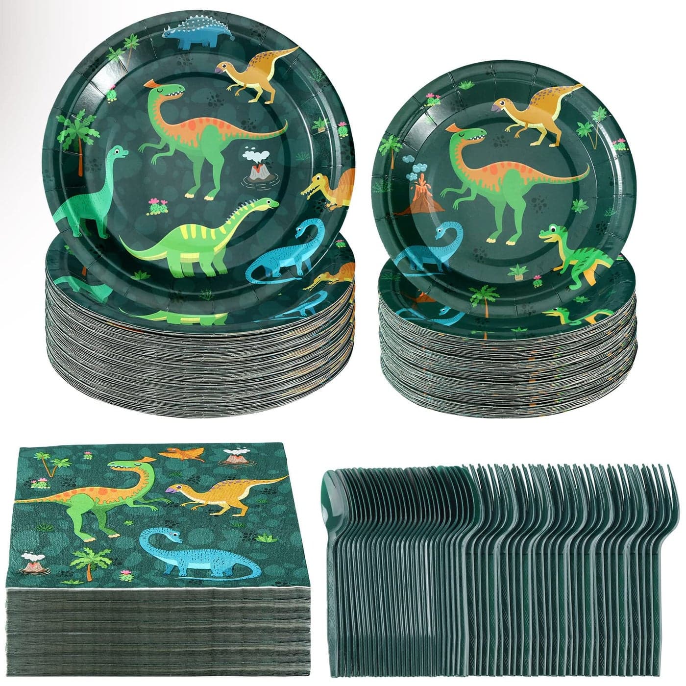 Yingzhao 240 Pcs Dinosaur Tableware Set Dino World Dinnerware Disposable Plates Dinosaur Theme Party Plates Napkins Forks for Dino Birthday Shower Party Decorations Supplies 40 Guests