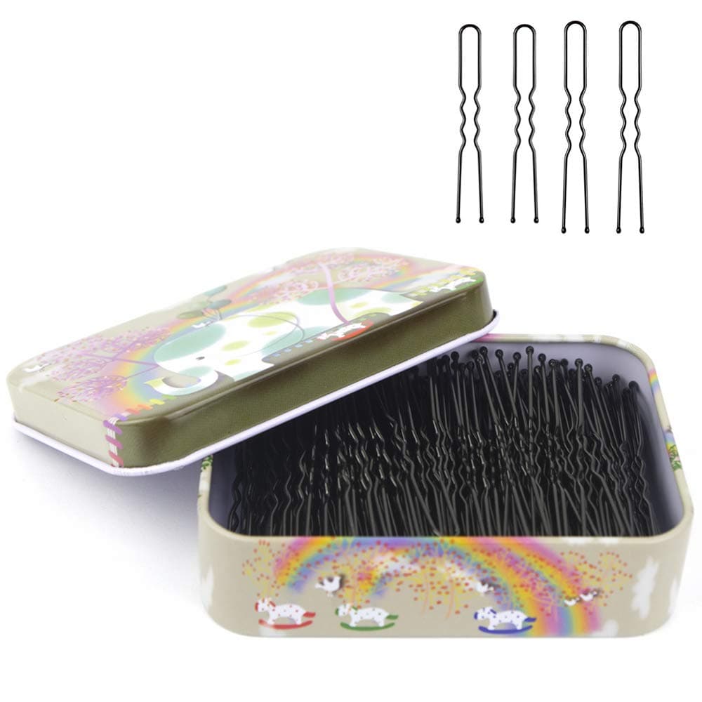 200pcs U Shaped Hair Pins Black with Cute Case Hairpins for Buns Premium Bobby Pins for Kids Girls and Women Great for All Hair Types24 2 Inch Black