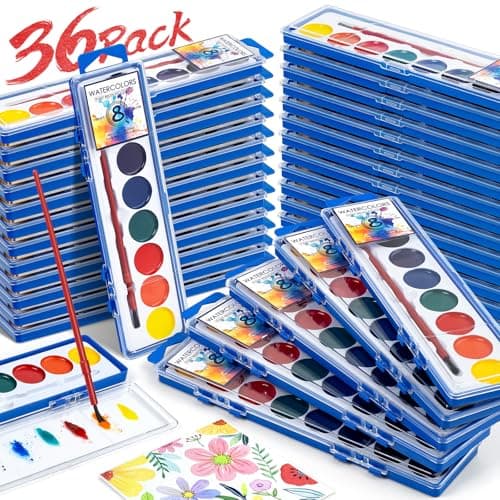 36 Pack Watercolor Paint Set Bulk8 Colors Washable WaterColor Paint for Kids Water Color Paint with Brushes Ideal Valentine Party Favors Art Supplies for School Classroom Home