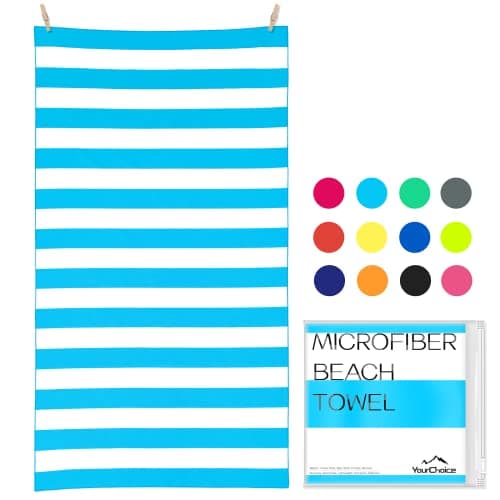Your Choice Microfiber Quick Dry Sand-Free Beach Towel for Adults & Kids - Oversized, Compact, Lightweight, Absorben - Camping Towel - Light Blue and White Stripe, Large Beach Towel 60x30 Inch