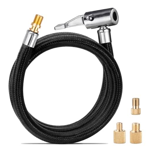 LUMITECO 31 Upgraded Lengthened Tire Inflator Hose Adapter Converting Nuts Lock On Air Chuck with Hose and Tire Schrader Valve Fine Thread for tire pumps Twist On Convert to Lock On Connection