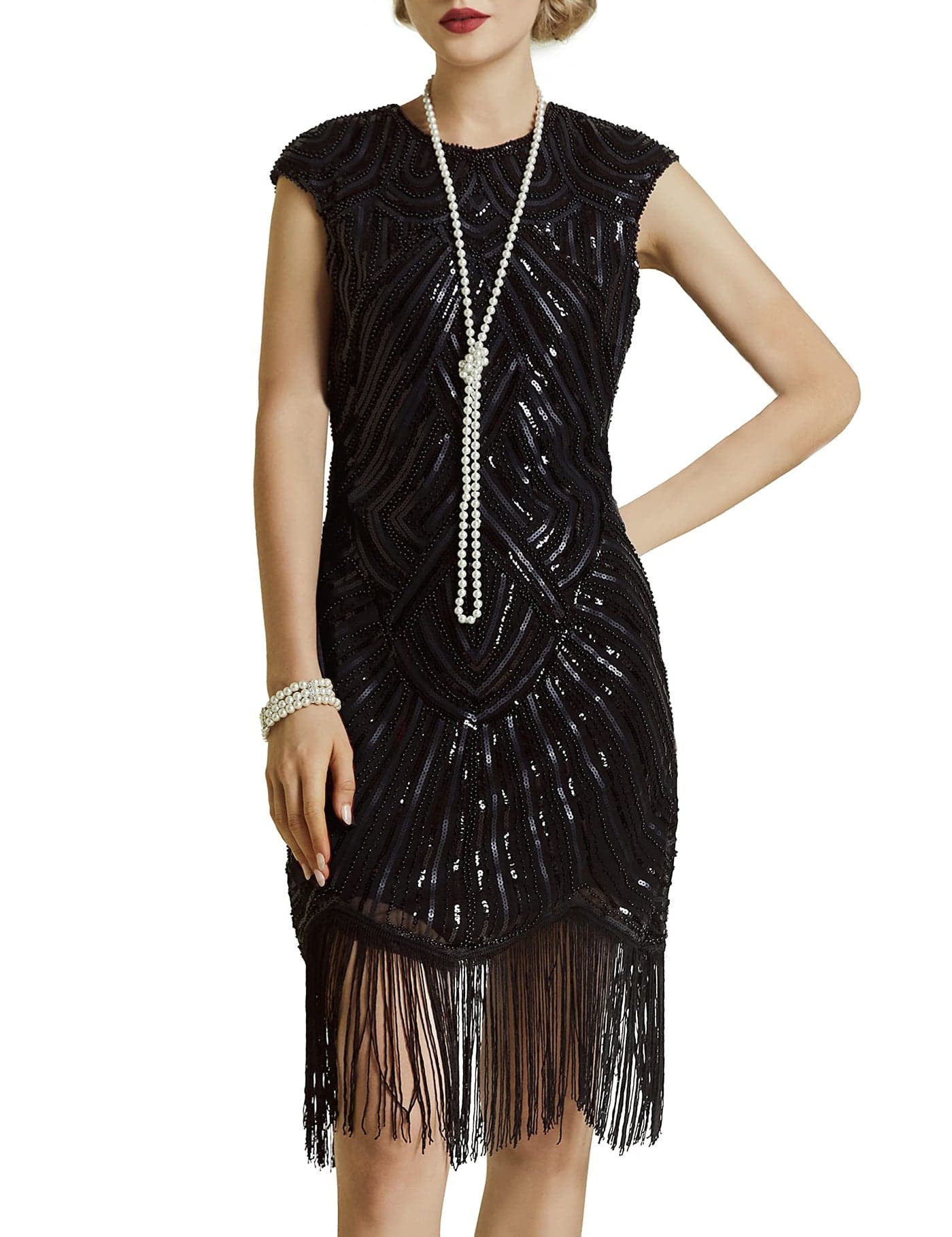 BABEYOND Womens Flapper Dresses 1920s Beaded Fringed Great Gatsby Dress Black