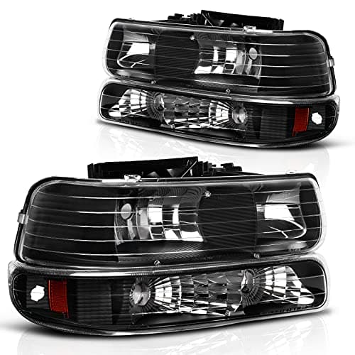 DWVO Headlight Assembly Compatible with 99-02 Chevy Silverado 1500 2500/01-02 Chevy Silverado 1500HD 2500HD 3500/00-06 Chevy Tahoe Suburban 1500 2500 with Bumper Lights