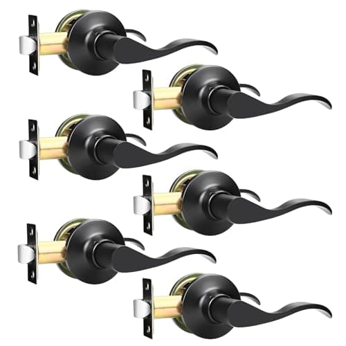GOBEKOR 6 Pack Passage Lever Door Handle Matte Black, Stainless Steel Closet Door Handles Keyless Reversible Door Levers