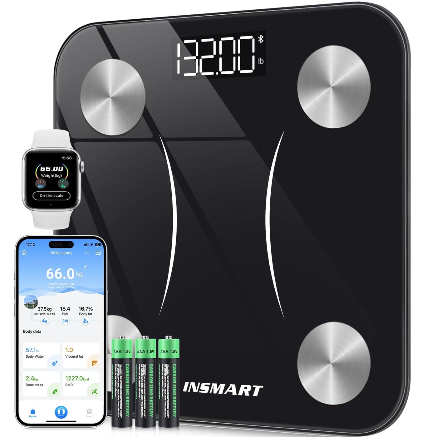 Bluetooth Body Fat Scales INSMART Smart Digital Bathroom Weight Weighing Scales for Body Composition Analyzer with Smart APP Body Composition Fitbit Scales for Fitness STLBKG