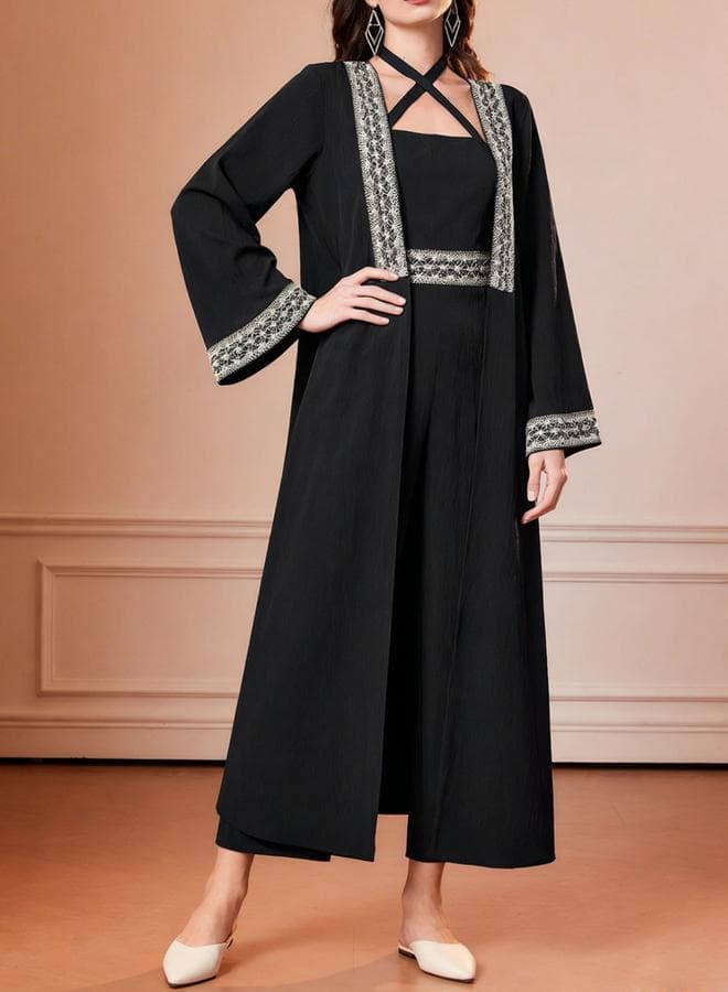 Black Embroidered Abaya with Dress Modest Set