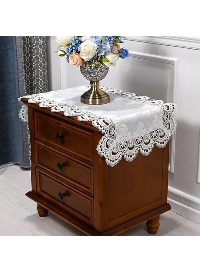 Lace Bedside Table Cover Cloth American Coffee Table Tablecloth Cover Towel Cover Washing Machine Refrigerator Dust Cover (15.7 * 31.4 inches) (White)