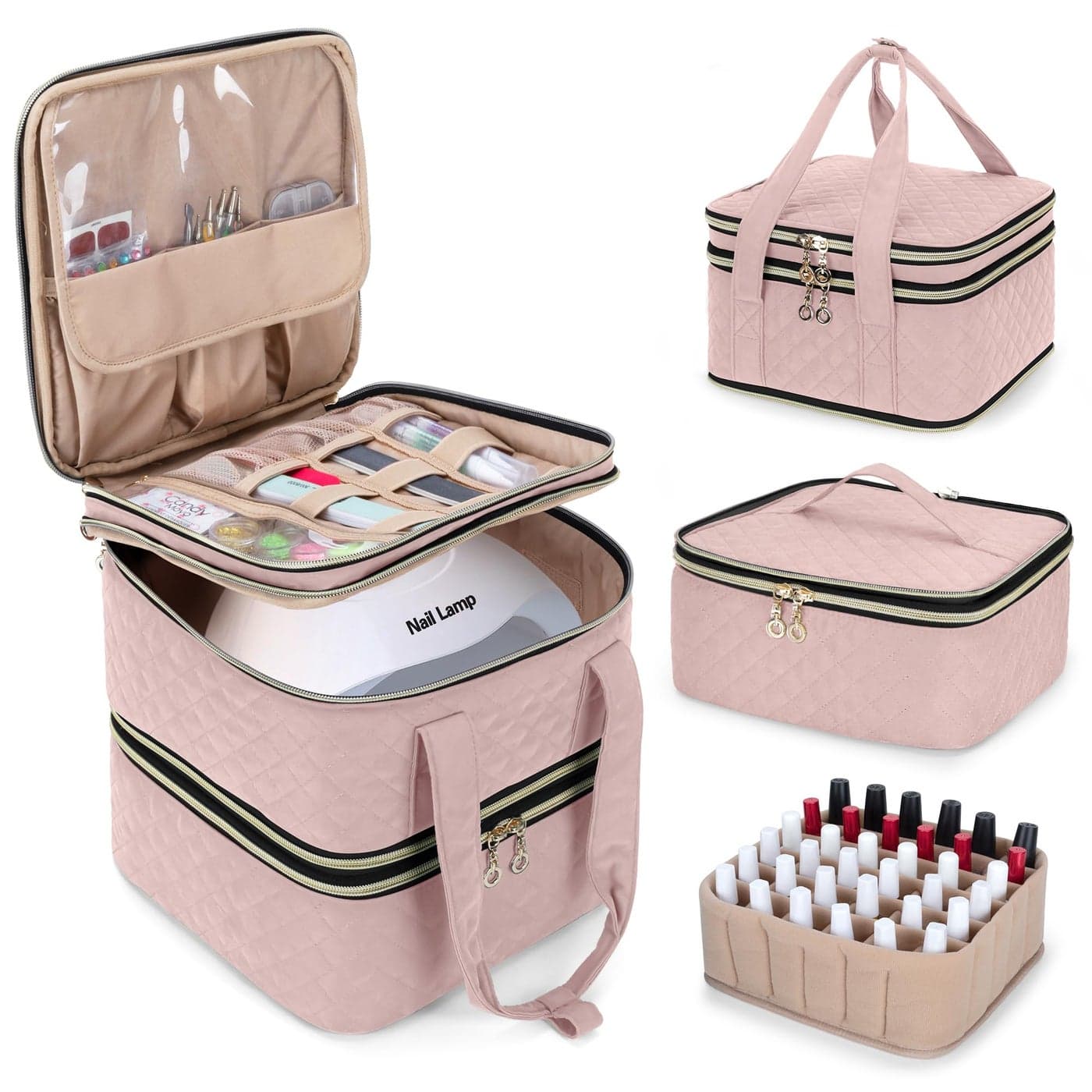 YARWO Nail Polish Organizer Case Holds 72 Bottles 15ml05 floz Detachable 3 Layers Nail Polish Storage Bag with Removable dividers for Nail Lamp and Nail Art Manicure Tools Dusty Rose Bag Only