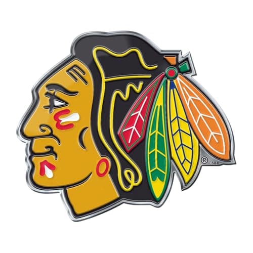 FANMATS 60482 Chicago Blackhawks Heavy Duty Aluminum Embossed Color Emblem, Auto Emblem Decal