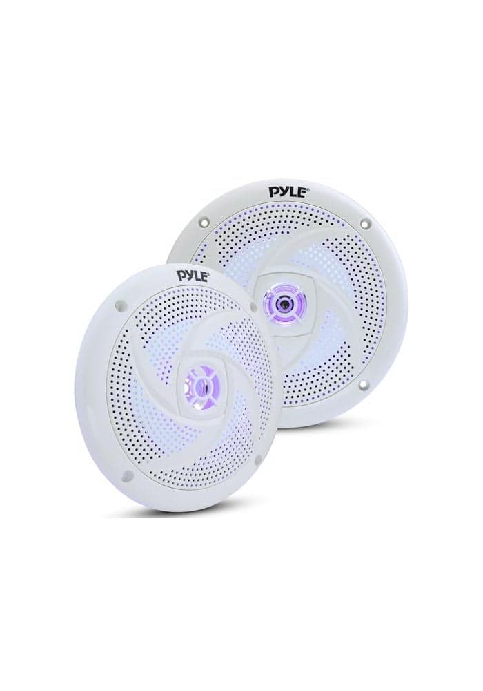 Pyle LowProfile Waterproof Marine Speakers 240W 65 Inch 2 Way 1 Pair Slim Style Waterproof Weather Resistant Outdoor Audio Stereo Sound System w Blue Illuminating LED Lights Pyle White