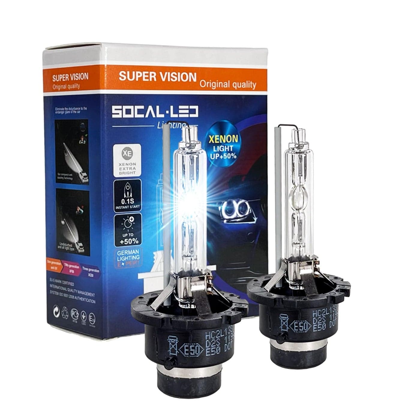 SOCALLED LIGHTING D2S 35W Xenon HID Headlight Bulbs 8000K Ice Blue 66040 66240 85122 OEM High Low Beam Direct Replacement Pack of 2