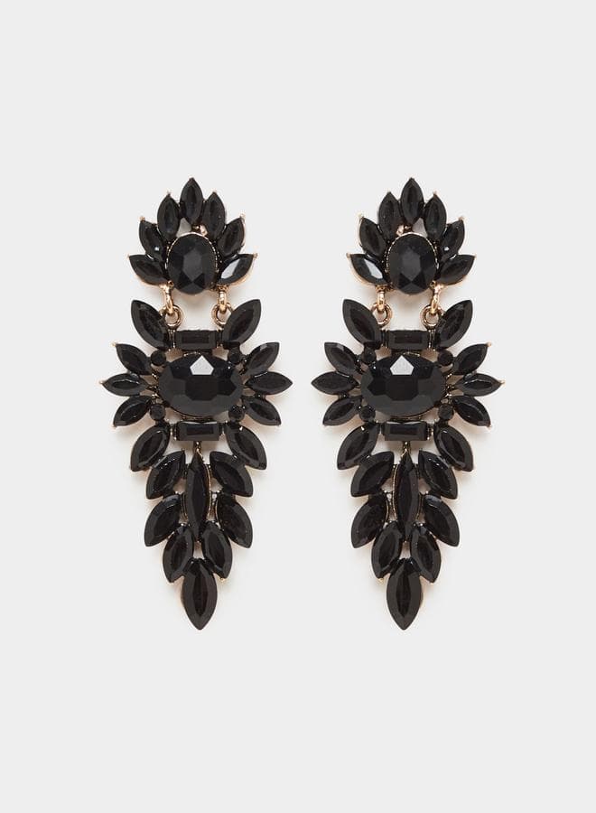 Black Statement Gemstone Dangle Earrings