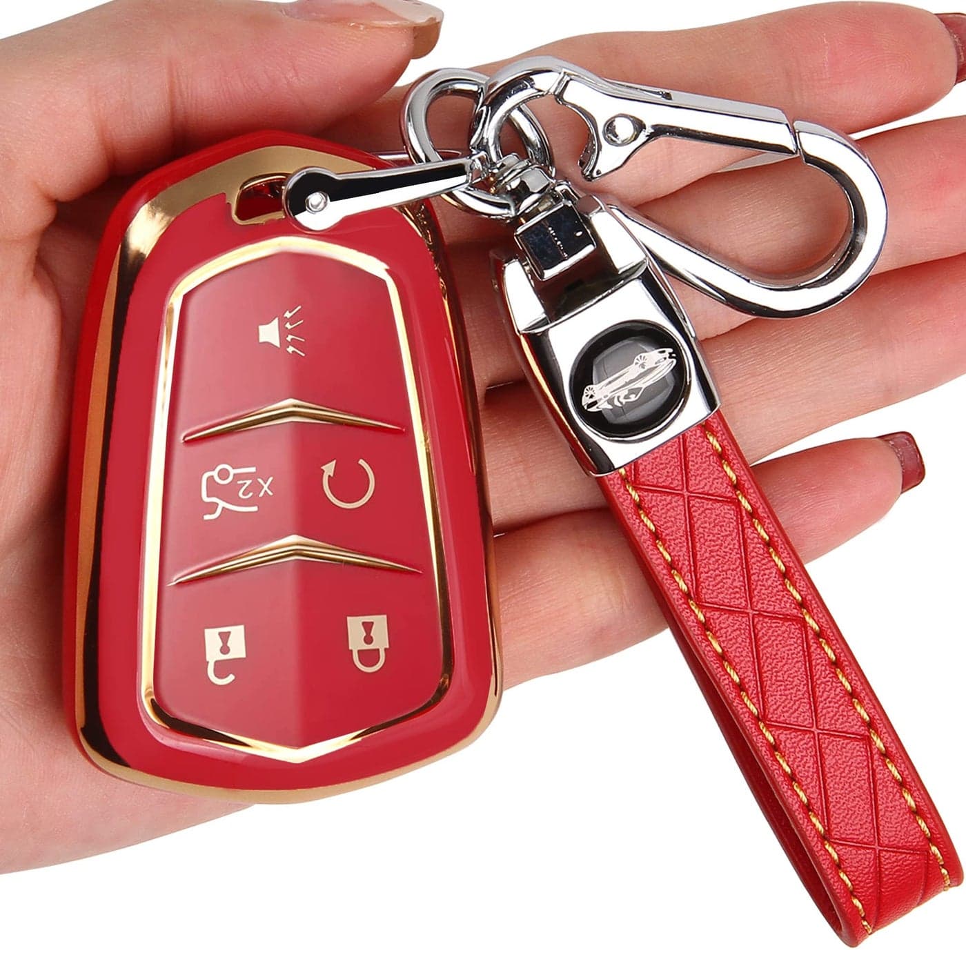 for Cadillac Key Fob Cover Key Fob Cover Case Holder for 20152019 Cadillac Escalade CTS SRX XT5 ATS STS CT6 Superior Soft TPU 360 Degree Full Protection Red