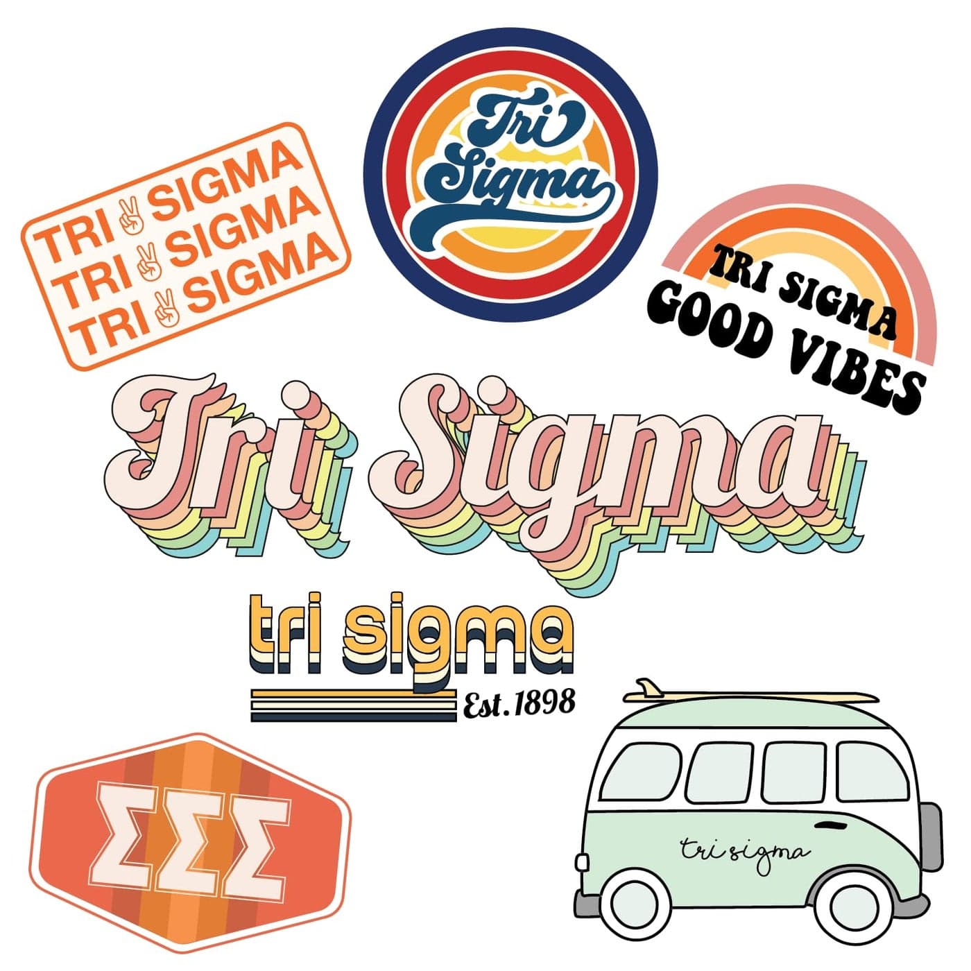 Sigma Sigma Sigma Sticker Sheet Retro Theme