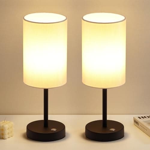 KDG Simple Cordless Table lamp, Portable Bedside 5000mAh LED Desk Lamp, 3 Brightness Levels Emergency Light, Linen Lampshade for Living Room, Bedroom, Dining Room, Night Light (Black)