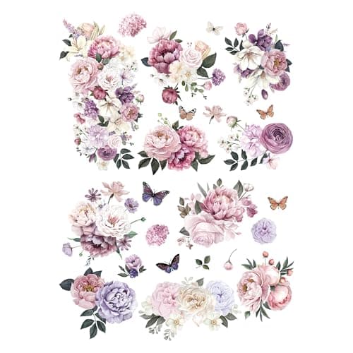 Joeyan Floral Rub On Transfers for Furniture and Crafts 2 Large Watercolor Peony Design Sheets 12x18 DIY Home Decal on Wood Glass Metal Canvas Porcelain Paper Plastic Dreamy Peonies