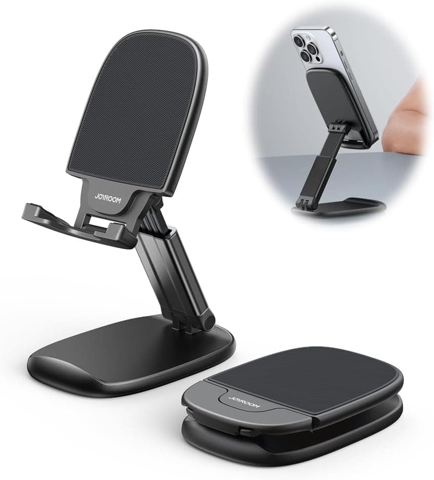 Foldable Phone Stand for Desk, Height Adjustable Cell Phone Holder, Compatible for iPhone 16, 15, 14, 13 Pro Max, Android, Samsung, All Phones