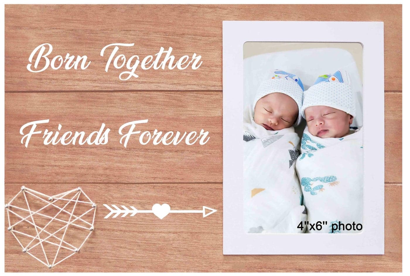 Twin Baby Gifts from New Mom Dad CoupleBorn Together Friends ForeverNursery Decor SignNewborn Shower PresentsNew Twin Baby Giftswooden Photo Frame with HeartHanging or Tabletop Picture Frame