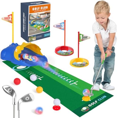 Liberry Kids Golf Set for 3 4 5 6 Years Old Boys Girls Toddler Golf Clubs Set with Automatic Ball Returner Glow Balls Putting Mat Indoor Outdoor Sports Toy Birthday Gift