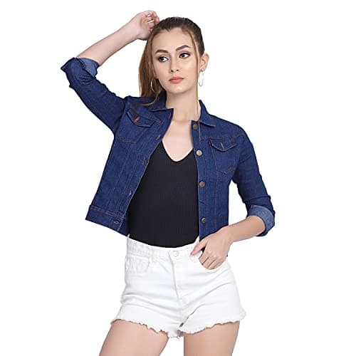 DIMPY GARMENTS Solids Women Regular Plain Denim Jacket For Girls (Small, Dark Blue)