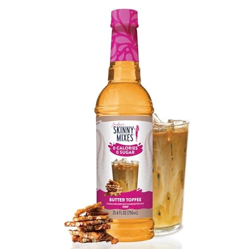 Jordan’s Skinny Mixes Sugar Free Coffee Syrup, Butter Toffee Coffee Flavoring Syrup, Zero Calorie Drink Mix, Lattes, Baking, Protein Shake or Cocktail, Dairy & Gluten Free, Kosher, 25.4 Fl Oz