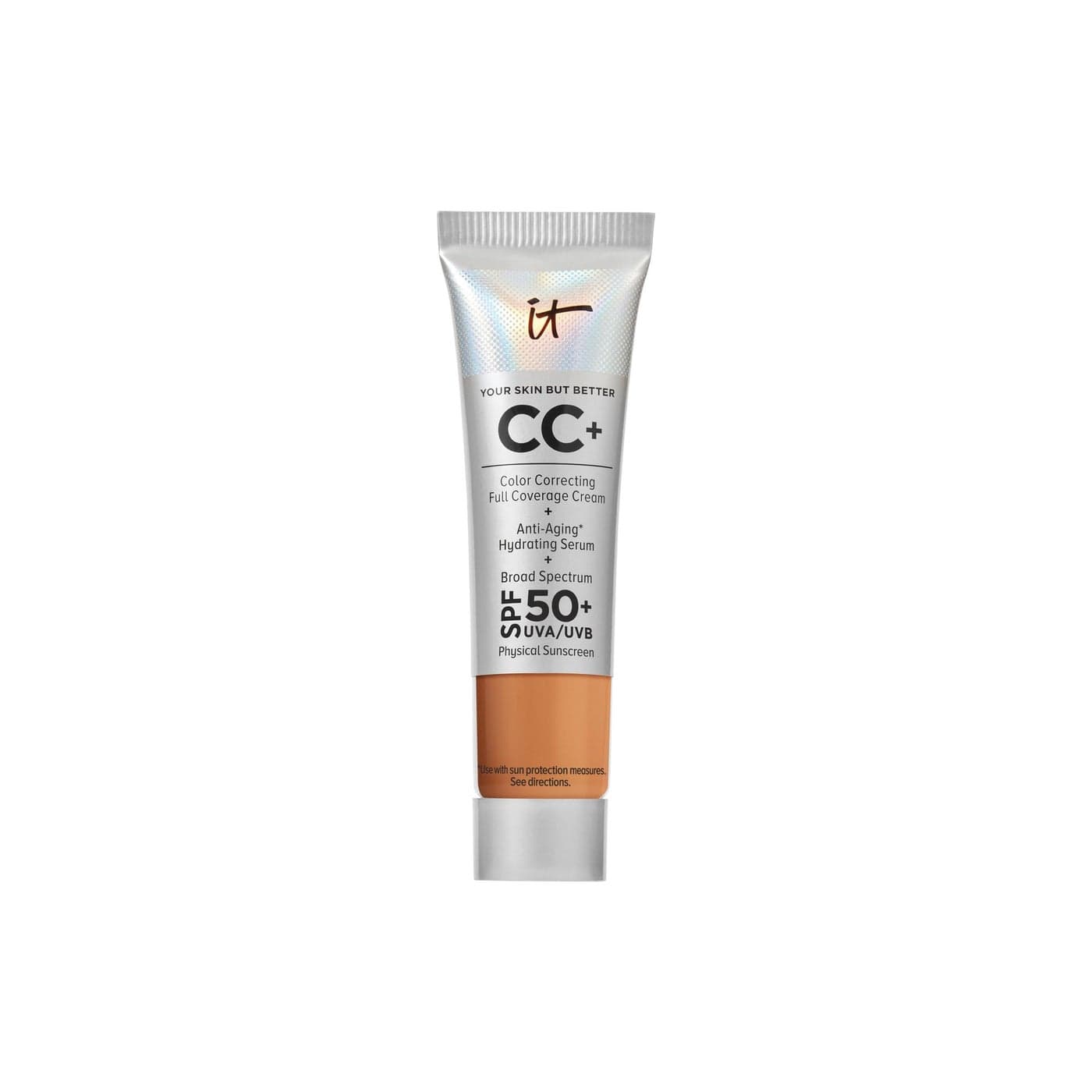 IT Cosmetics CC Cream Travel Tan Natural Full Coverage Foundation With SPF 50 Color Corrector AntiAging Hydrating Serum Hyaluronic Acid Peptides Up To 24H Wear 04 fl oz