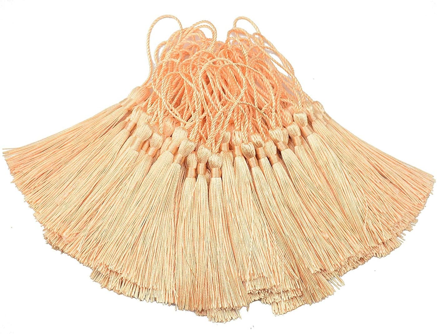TIMESETL 50 Psc 13cm/5 Inch Silky Floss Craft Tassels, Handmade Tassel with Loop for Jewelry Making Souvenir, Bookmarks, DIY Craft Accessory (Nude)