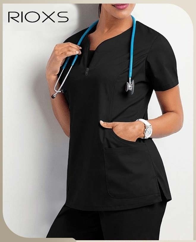 Unisex Medical Uniform Scrubs, Women And Men Scrubs Set, Professionals Medical Scrubs Short Sleeve Top And Pants For Workwear, Soft Stretch V-Neck Top And Trousers, Black V-neck Medical Uniform, Hospital Nurse Scrubs Set, Dentist Clinic Uniform Unisex, Pharmacy Technician Workwear
