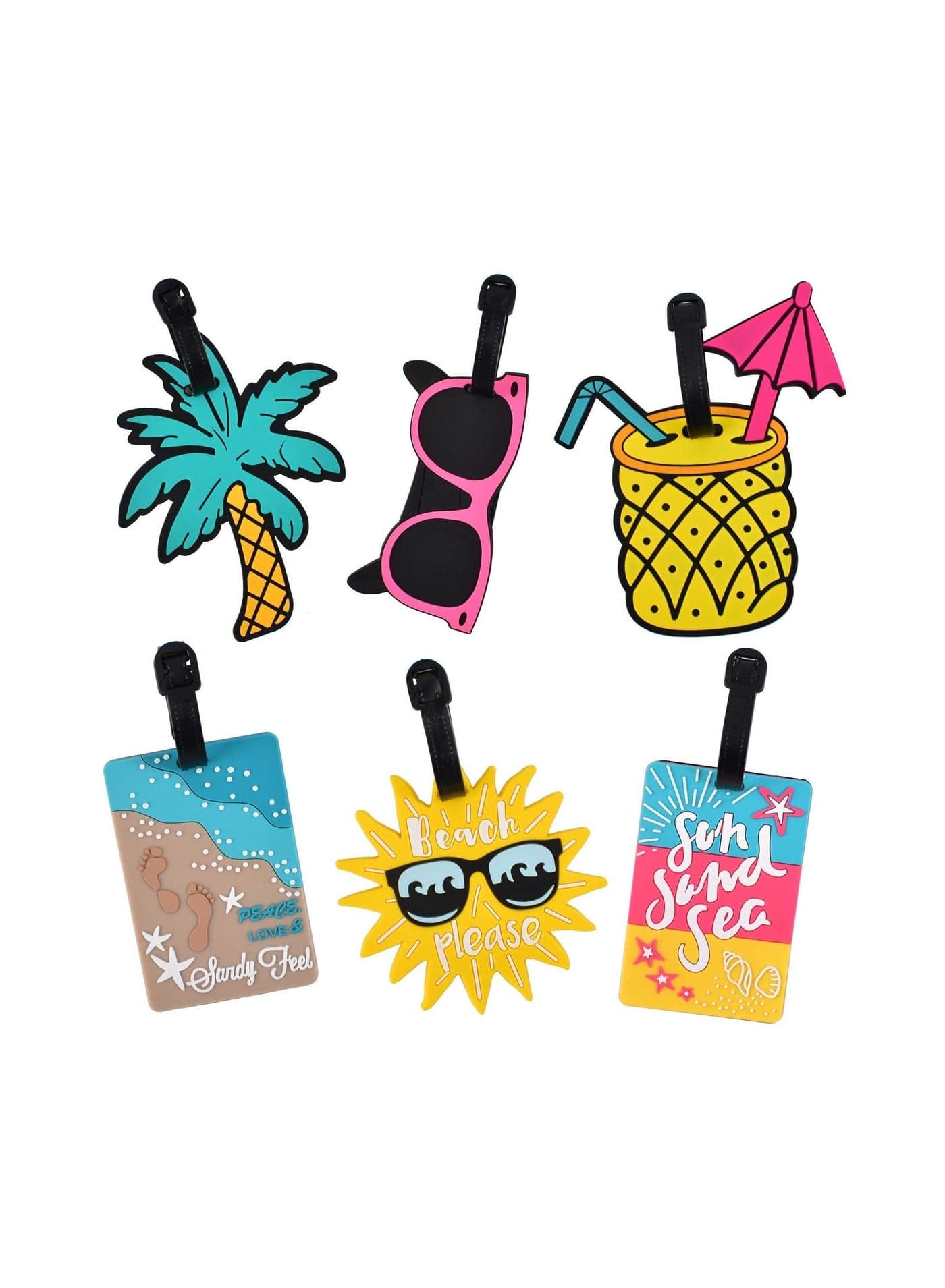 Luggage Tags, Tags for Suitcases, Unique Cute Women Men, Travel Suitcase Summer Beach Series 6Pcs Identify Label with Loop