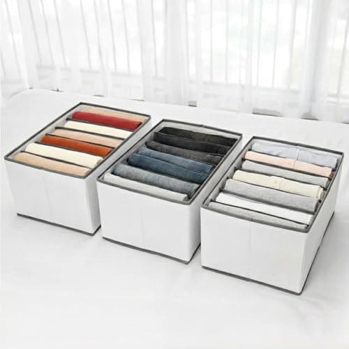 JD FRESH 7 Slot Non-Woven Fabric Clothing Storage Box/Foldable Wardrobe Organizer/Multipurpose Storage Organisers for clothes/Shirts/T-Shirts/Dress/Sweaters/Jeans (Pack of 2, White)